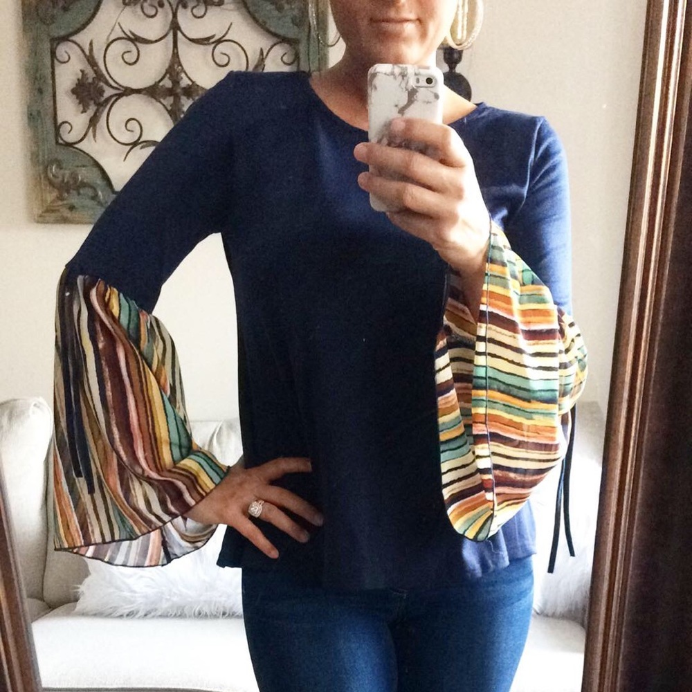 Multi stripe bell sleeve top